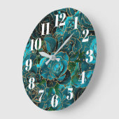 Modern Faux Gold Glitter Blauwgroen Rozen Glam Grote Klok (Hoek)