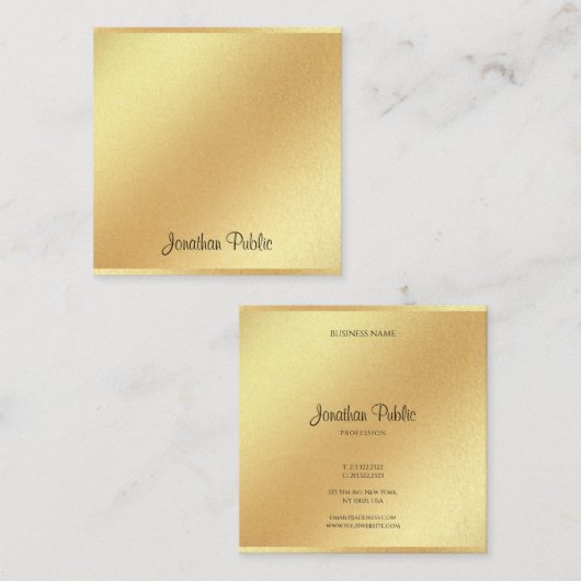 Modern Faux Gold Glitter Handschrift Elegant Plain Vierkante Visitekaartje (Voorkant / Achterkant)