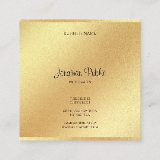 Modern Faux Gold Glitter Handschrift Elegant Plain Vierkante Visitekaartje (Achterkant)