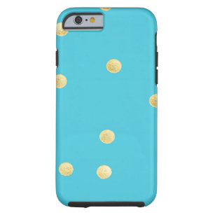Modern, Faux Gold Glitter Polka Dots, Blue Tough iPhone 6 Hoesje