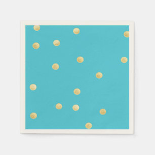 Modern, Faux Gold Glitter Polka Dots, Blue Servetten