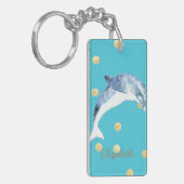 Modern, Faux Gold Glitter Polka Dots, Blue Sleutelhanger (Voorkant Links)