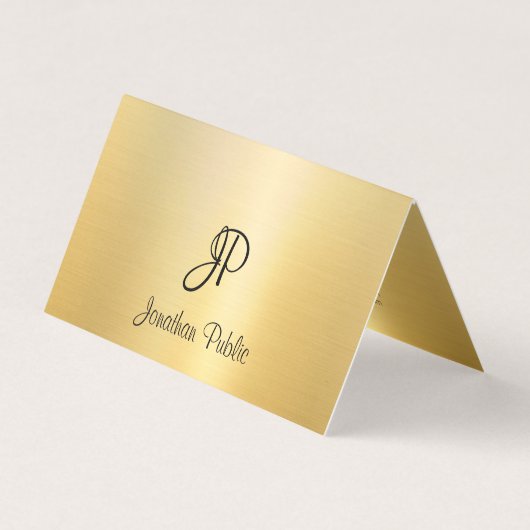 Modern Faux Gold Handgeschreven Script Monogram Visitekaartje (Voorkant)
