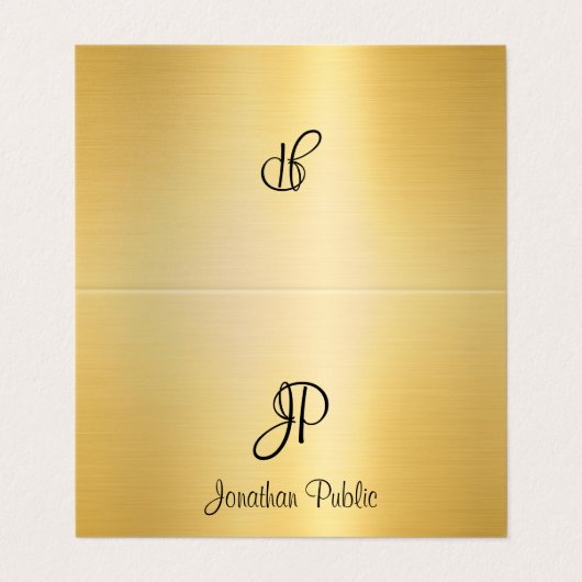 Modern Faux Gold Handgeschreven Script Monogram Visitekaartje (Buitenkant ongevouwen)