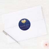 Modern Faux Gold Heart Blue Weddenschap Hartelijk  Ronde Sticker (Envelop)