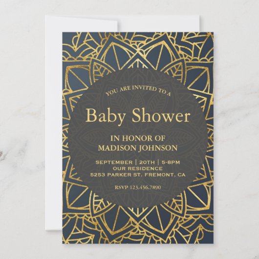 Modern Faux Gold Mandala Baby shower Kaart (Voorkant)