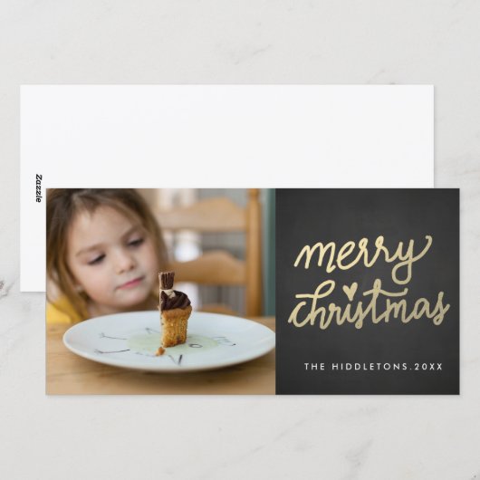 Modern Faux Gold Merry Christmas Handgeschreven Feestdagenkaart (Voorkant / Achterkant)