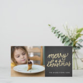 Modern Faux Gold Merry Christmas Handgeschreven Feestdagenkaart (Staand voorkant)