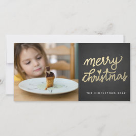 Modern Faux Gold Merry Christmas Handgeschreven Feestdagenkaart