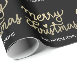 Modern Faux Gold Merry-kersthandschrift Cadeaupapier