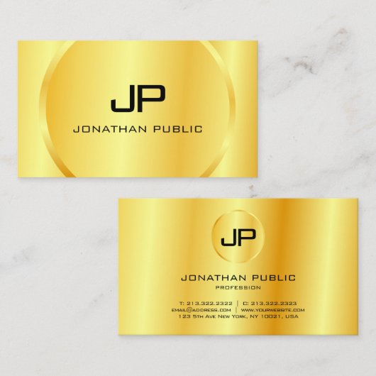 Modern Faux Gold Monogram Elegant op maat Visitekaartje (Voorkant / Achterkant)