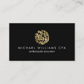 Modern Faux Gold Numbers Logo Accountant Zwart Visitekaartje (Voorkant)