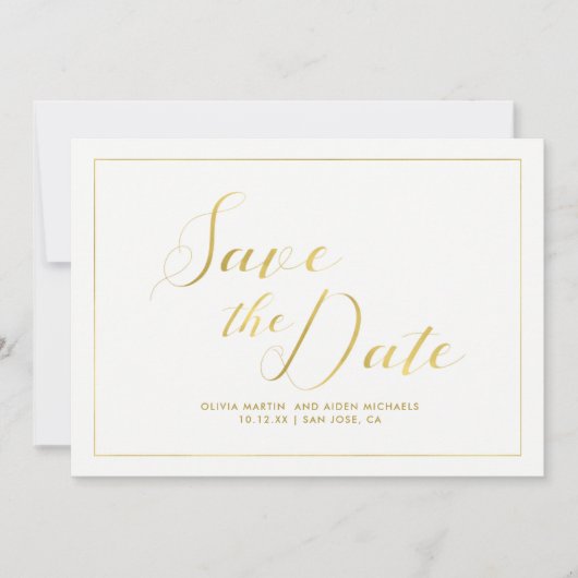 Modern Faux Gold op wit Save the Date (Voorkant)
