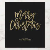 Modern Faux Gold op zwart | Vrolijk kerstfeest Wijn Etiket (Enkel label)