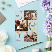Modern Faux Gold Photo Collage Joy Christmas Card Acryl Uitnodigingen (Insitu (Huwelijk))