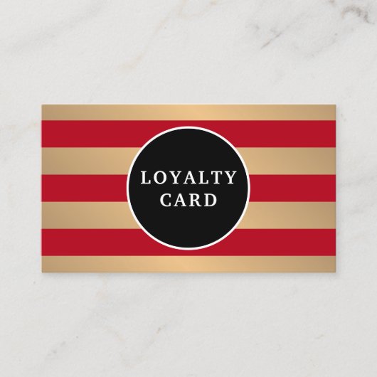 Modern Faux Gold Red Stripes Beauty Salon Klantenkaartje (Voorkant)