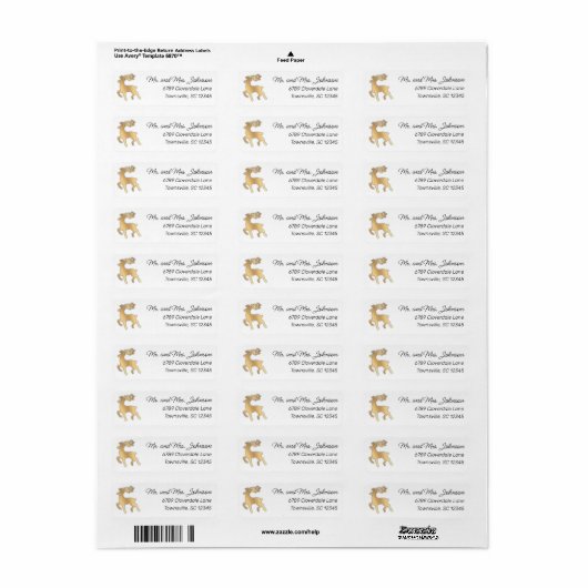 Modern Faux Gold Reindeer Return Address Etiket (Full Sheet)