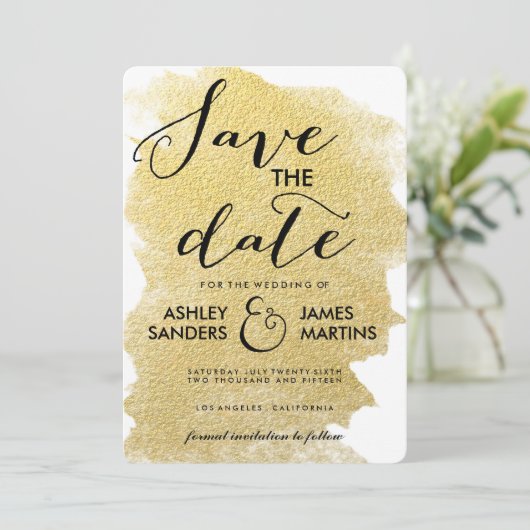 MODERN FAUX GOLD SAVE THE DATE (Staand voorkant)