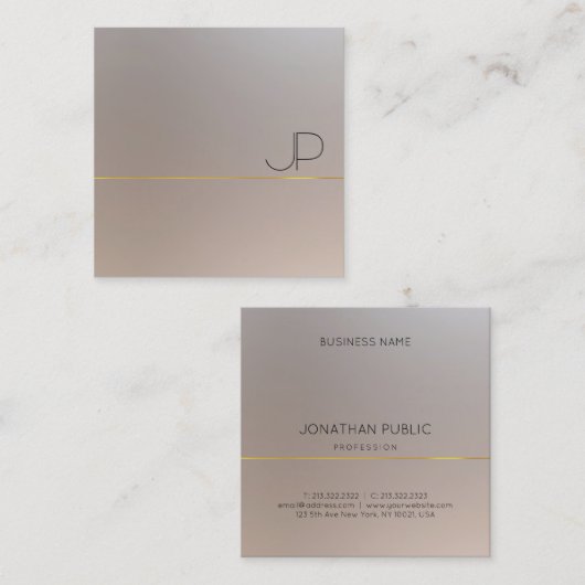 Modern Faux Gold Silver Monogram Elegant Vierkante Visitekaartje (Voorkant / Achterkant)