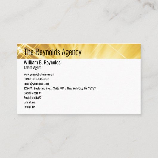 Modern Faux Gold Star Talent Agent Manager Visitekaartje (Achterkant)