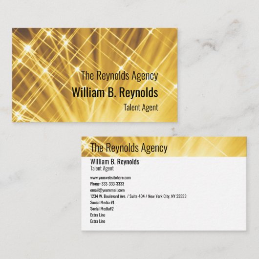 Modern Faux Gold Star Talent Agent Manager Visitekaartje (Voorkant / Achterkant)