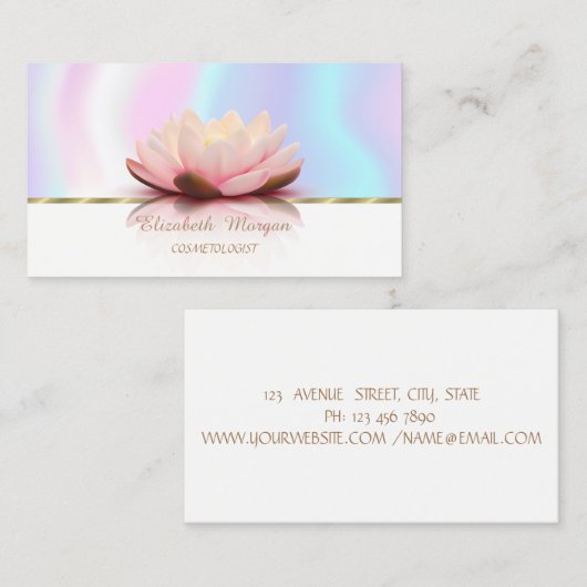 Modern Faux Gold Stripe, Lotus, Holographic Visitekaartje (Voorkant / Achterkant)