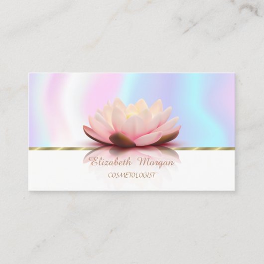 Modern Faux Gold Stripe, Lotus, Holographic Visitekaartje (Voorkant)