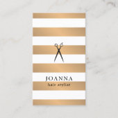 Modern Faux Gold Stripes Black Scissors Hair Visitekaartje (Voorkant)