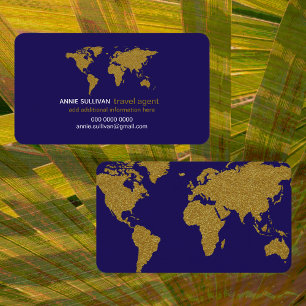Modern Faux Gold Wereldkaart Blue Travel Agent Visitekaartje