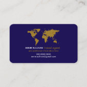 Modern Faux Gold Wereldkaart Blue Travel Agent Visitekaartje (Voorkant)