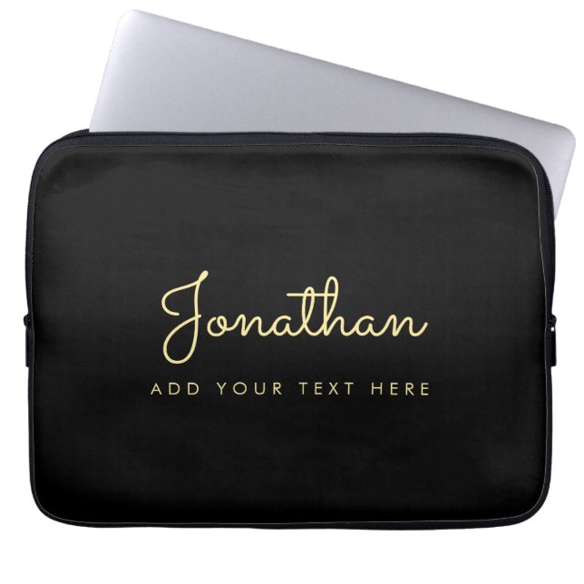 Modern Faux Gold & Zwart Script Naam Sjabloon Best Laptop Sleeve (Voorkant)