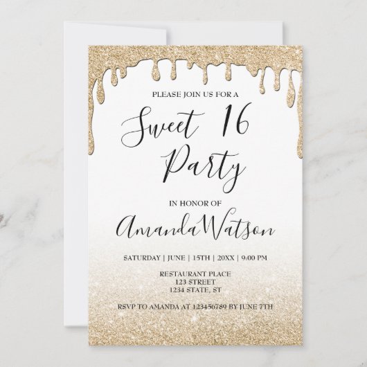 Modern faux goud druipend goud glitter ombre kaart (Voorkant)