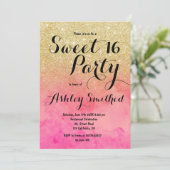 Modern faux goud glitter roze waterverf Sweet 16 Kaart (Staand voorkant)