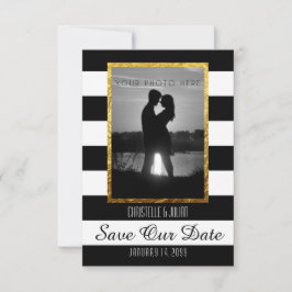 Modern Faux Goud Zwart Wit Save The Date Foto