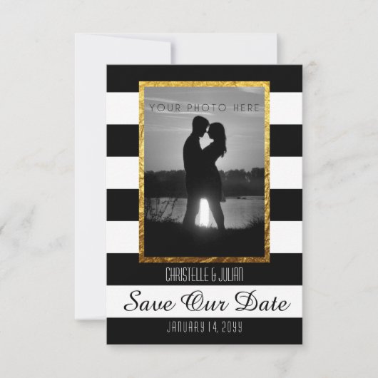 Modern Faux Goud Zwart Wit Save The Date Foto (Voorkant)