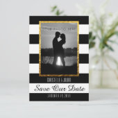 Modern Faux Goud Zwart Wit Save The Date Foto (Staand voorkant)