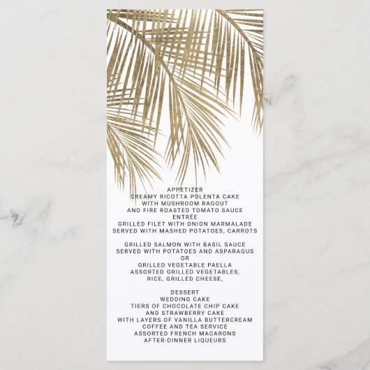 Modern faux goudpalm elegant trouwmenu menu (Achterkant)