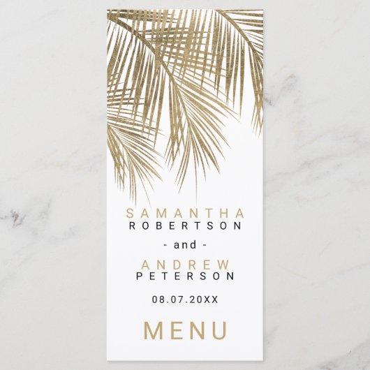 Modern faux goudpalm elegant trouwmenu menu (Voorkant)