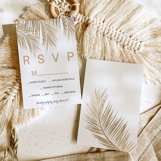 Modern faux goudpalm RSVP bruiloft Kaartje
