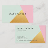 Modern Faux Green, Roze White Gold Geometric Block Visitekaartje (Voorkant / Achterkant)