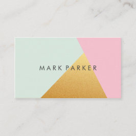 Modern Faux Green, Roze White Gold Geometric Block Visitekaartje