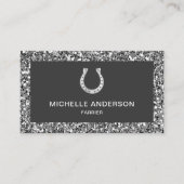Modern Faux Grey Glitter Hoefijzer Farrier Visitekaartje (Voorkant)