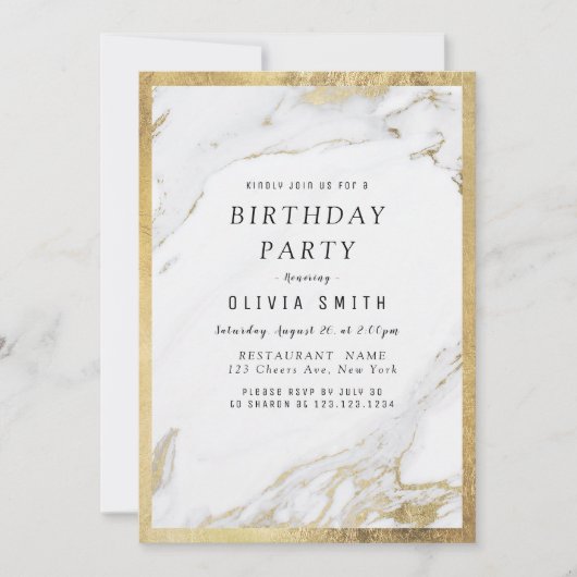 Modern faux heeft gouden marmerfeest kaart (Voorkant)