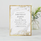 Modern faux heeft gouden marmerfeest kaart (Staand voorkant)