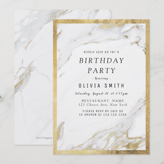 Modern faux heeft gouden marmerfeest kaart (Voorkant / Achterkant)