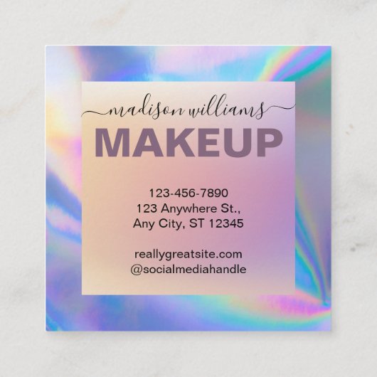 Modern Faux Holographic Elegant Signature Script Vierkante Visitekaartje (Achterkant)
