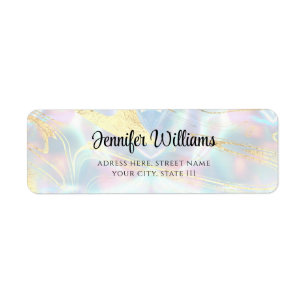 Modern Faux Holographic Opal Gold Foil Elegant Etiket