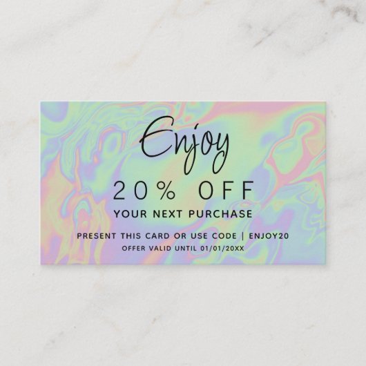 Modern Faux Holographic Pastel Script | Uw Logo Kortingskaartje (Voorkant)