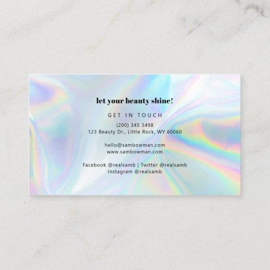 Modern Faux Holographic Salon Beautician Makeup Visitekaartje (Achterkant)