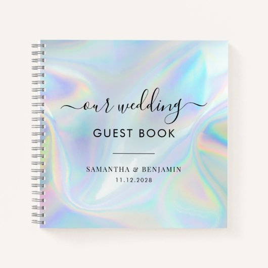Modern Faux Holographic Script Weddenschap Book Notitieboek (Voorkant)